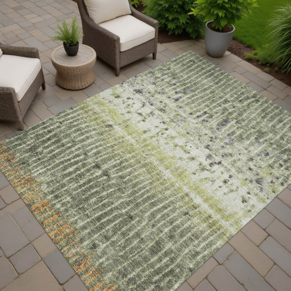 HomeRoots 10' Olive Green & Copper Abstract Washable Area Rug - Durable, Stylish for Indoor & Outdoor Spaces 690746