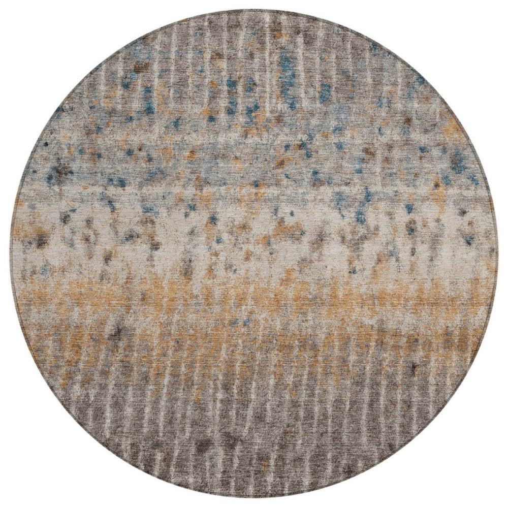 HomeRoots 8' Round Abstract Area Rug in Taupe, Merlot & Copper - Washable, Durable, Indoor/Outdoor Style! 690749