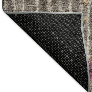 HomeRoots 8' Round Abstract Area Rug in Taupe, Merlot & Copper - Washable, Durable, Indoor/Outdoor Style! 690749