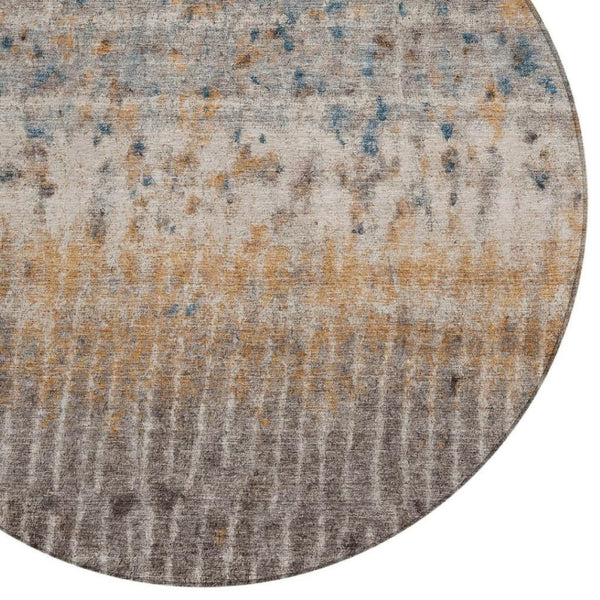 HomeRoots 8' Round Abstract Area Rug in Taupe, Merlot & Copper - Washable, Durable, Indoor/Outdoor Style! 690749