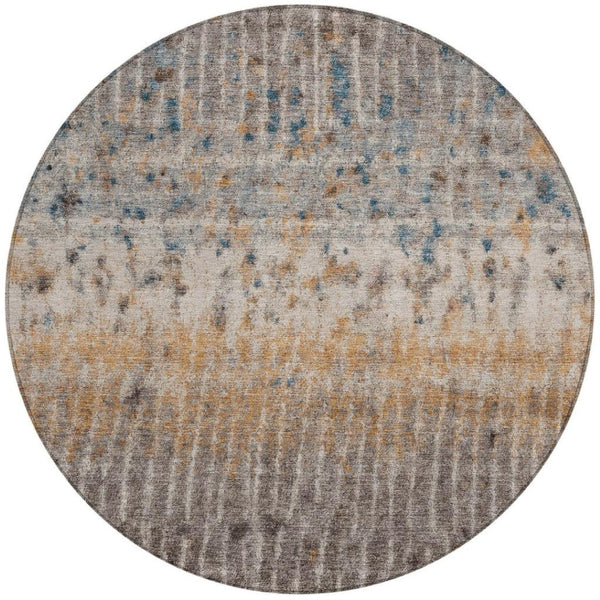 HomeRoots 8' Round Abstract Area Rug in Taupe, Merlot & Copper - Washable, Durable, Indoor/Outdoor Style! 690749