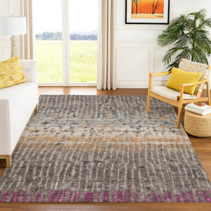 HomeRoots 10' X 14' Abstract Taupe, Merlot & Copper Washable Area Rug for Indoor/Outdoor Versatility & Style 690752