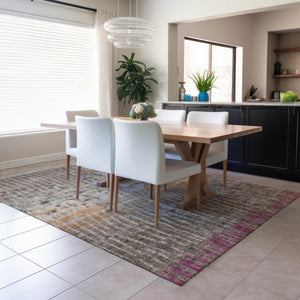 HomeRoots 10' X 14' Abstract Taupe, Merlot & Copper Washable Area Rug for Indoor/Outdoor Versatility & Style 690752