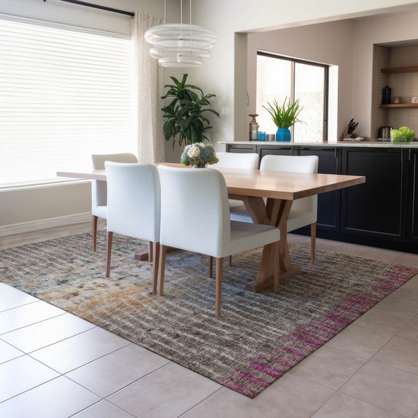HomeRoots 10' X 14' Abstract Taupe, Merlot & Copper Washable Area Rug for Indoor/Outdoor Versatility & Style 690752