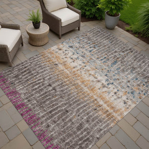 HomeRoots 10' X 14' Abstract Taupe, Merlot & Copper Washable Area Rug for Indoor/Outdoor Versatility & Style 690752