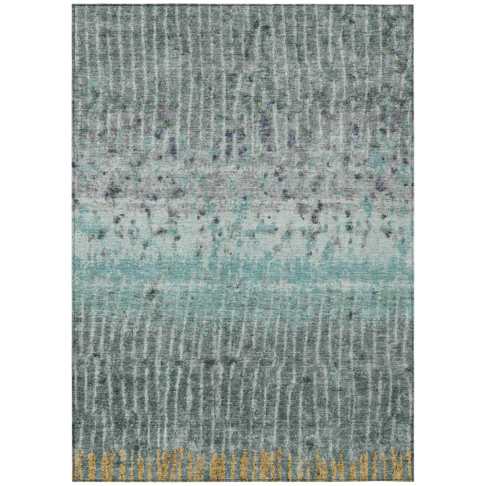 HomeRoots 5' X 8' Teal Blue Gold Gray Abstract Area Rug - Washable, Durable Indoor/Outdoor Modern Design 690754
