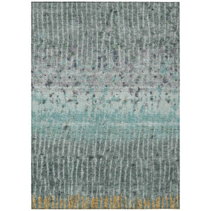 HomeRoots 5' X 8' Teal Blue Gold Gray Abstract Area Rug - Washable, Durable Indoor/Outdoor Modern Design 690754
