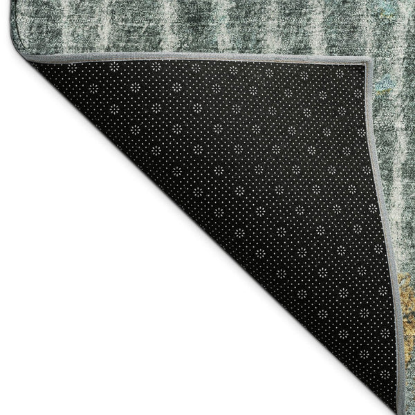 HomeRoots 5' X 8' Teal Blue Gold Gray Abstract Area Rug - Washable, Durable Indoor/Outdoor Modern Design 690754