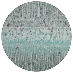 HomeRoots 8' Teal Blue Gold and Gray Abstract Round Rug - Washable, Durable for Indoor/Outdoor Spaces! 690755