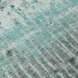 HomeRoots 8' Teal Blue Gold and Gray Abstract Round Rug - Washable, Durable for Indoor/Outdoor Spaces! 690755