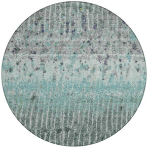 HomeRoots 8' Teal Blue Gold and Gray Abstract Round Rug - Washable, Durable for Indoor/Outdoor Spaces! 690755
