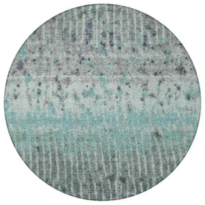 HomeRoots 8' Teal Blue Gold and Gray Abstract Round Rug - Washable, Durable for Indoor/Outdoor Spaces! 690755