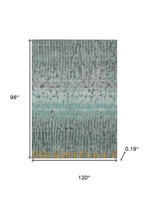 HomeRoots 8' X 10' Teal Blue Gold Gray Abstract Washable Rug - Durable Indoor Outdoor Design for Busy Homes 690756