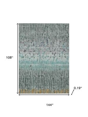 HomeRoots 9' X 12' Abstract Teal Blue Gold Gray Washable Area Rug – Stylish Indoor/Outdoor Durable Design 690757