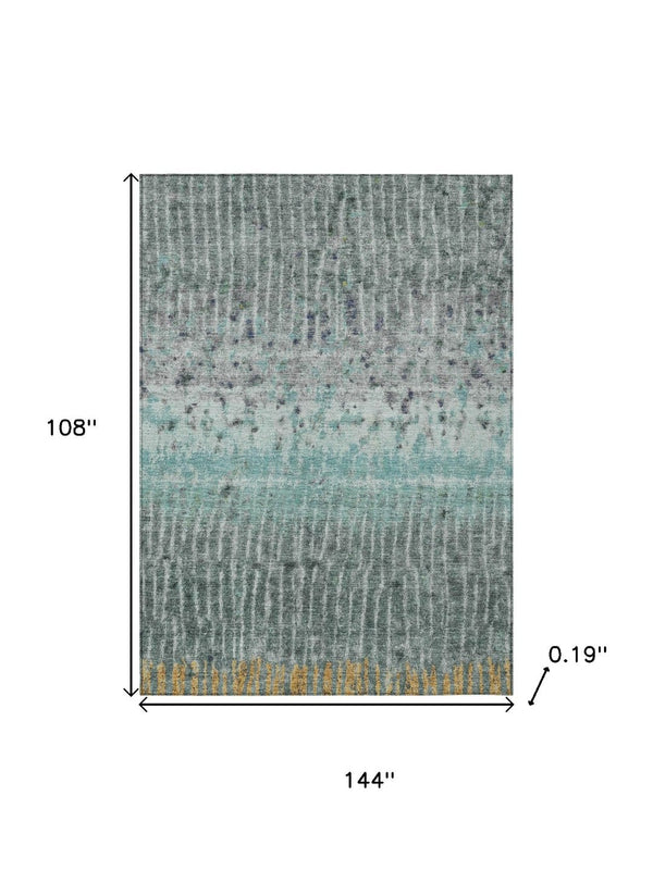 HomeRoots 9' X 12' Abstract Teal Blue Gold Gray Washable Area Rug – Stylish Indoor/Outdoor Durable Design 690757