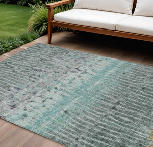 HomeRoots 10' Teal Blue Gold Gray Abstract Washable Area Rug – Durable, Stylish, Indoor/Outdoor Versatility! 690758