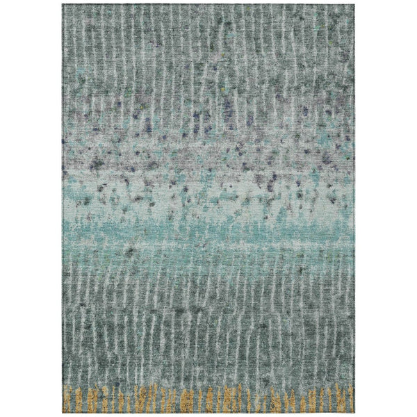 HomeRoots 10' Teal Blue Gold Gray Abstract Washable Area Rug – Durable, Stylish, Indoor/Outdoor Versatility! 690758