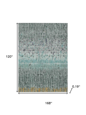 HomeRoots 10' Teal Blue Gold Gray Abstract Washable Area Rug – Durable, Stylish, Indoor/Outdoor Versatility! 690758