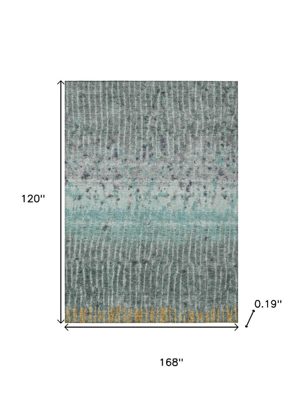 HomeRoots 10' Teal Blue Gold Gray Abstract Washable Area Rug – Durable, Stylish, Indoor/Outdoor Versatility! 690758