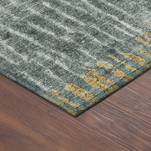 HomeRoots 10' Teal Blue Gold Gray Abstract Washable Area Rug – Durable, Stylish, Indoor/Outdoor Versatility! 690758