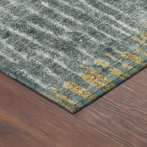 HomeRoots 10' Teal Blue Gold Gray Abstract Washable Area Rug – Durable, Stylish, Indoor/Outdoor Versatility! 690758