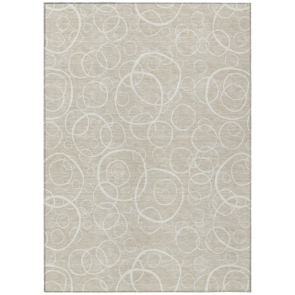 HomeRoots 5' X 8' Beige and Ivory Geometric Area Rug - Washable, Stain-Resistant for Indoor & Outdoor Use! 690760