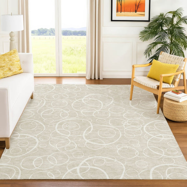 HomeRoots 5' X 8' Beige and Ivory Geometric Area Rug - Washable, Stain-Resistant for Indoor & Outdoor Use! 690760