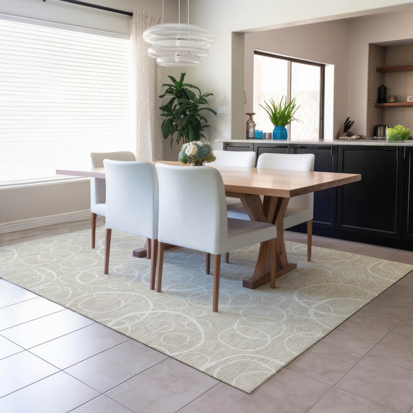 HomeRoots 5' X 8' Beige and Ivory Geometric Area Rug - Washable, Stain-Resistant for Indoor & Outdoor Use! 690760