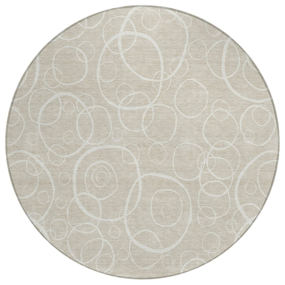 HomeRoots 8' Stylish Beige and Ivory Geometric Round Rug - Washable, Durable for Indoor/Outdoor Spaces, Versatile! 690761
