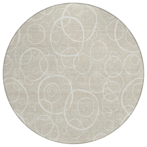 HomeRoots 8' Stylish Beige and Ivory Geometric Round Rug - Washable, Durable for Indoor/Outdoor Spaces, Versatile! 690761