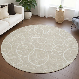 HomeRoots 8' Stylish Beige and Ivory Geometric Round Rug - Washable, Durable for Indoor/Outdoor Spaces, Versatile! 690761