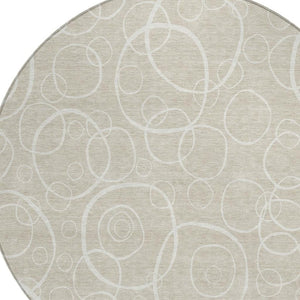 HomeRoots 8' Stylish Beige and Ivory Geometric Round Rug - Washable, Durable for Indoor/Outdoor Spaces, Versatile! 690761