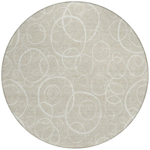 HomeRoots 8' Stylish Beige and Ivory Geometric Round Rug - Washable, Durable for Indoor/Outdoor Spaces, Versatile! 690761
