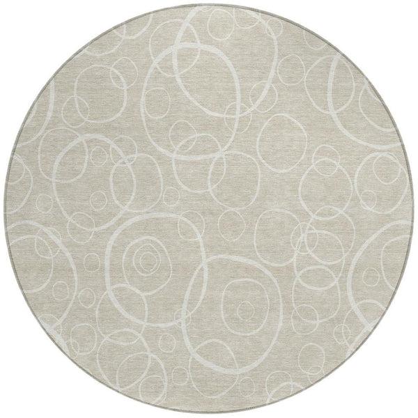 HomeRoots 8' Stylish Beige and Ivory Geometric Round Rug - Washable, Durable for Indoor/Outdoor Spaces, Versatile! 690761