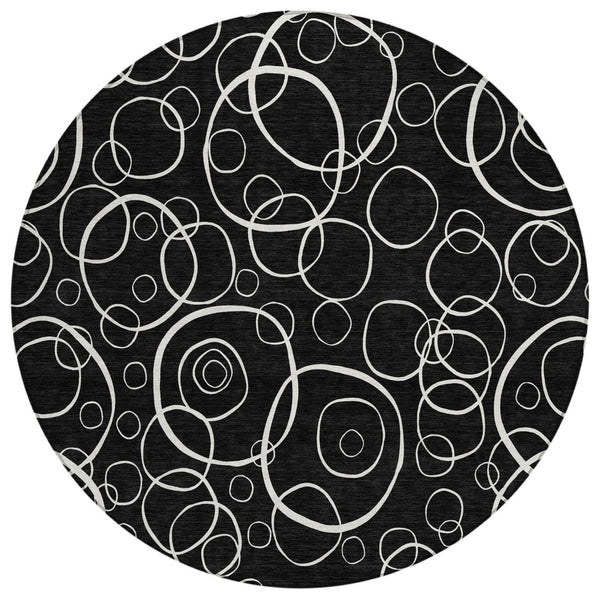HomeRoots 8' Black And Ivory Round Geometric Rug - Washable, Durable, Stylish for Indoor & Outdoor Spaces 690767