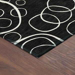 HomeRoots 8' Black And Ivory Round Geometric Rug - Washable, Durable, Stylish for Indoor & Outdoor Spaces 690767