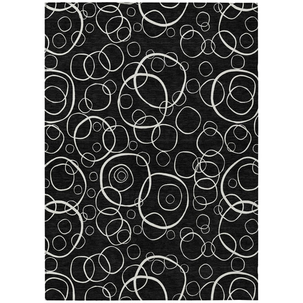 HomeRoots 8' X 10' Stylish Black & Ivory Geometric Rug - Machine Washable, Indoor/Outdoor, Stain-Resistant Design 690768