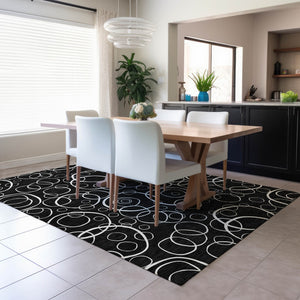 HomeRoots 8' X 10' Stylish Black & Ivory Geometric Rug - Machine Washable, Indoor/Outdoor, Stain-Resistant Design 690768