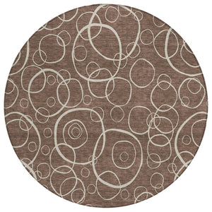 HomeRoots 8' Washable Brown and Beige Round Geometric Area Rug for Indoor & Outdoor High-Traffic Spaces 690773
