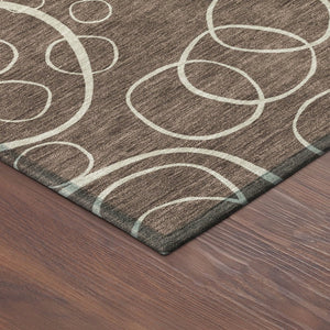 HomeRoots 8' Washable Brown and Beige Round Geometric Area Rug for Indoor & Outdoor High-Traffic Spaces 690773