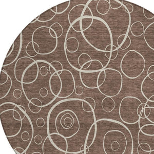 HomeRoots 8' Washable Brown and Beige Round Geometric Area Rug for Indoor & Outdoor High-Traffic Spaces 690773