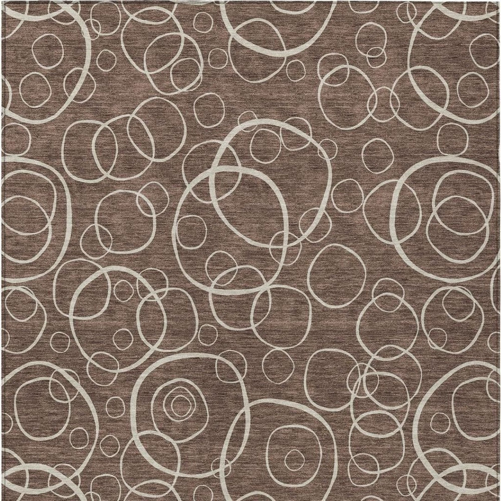 HomeRoots 9' Geometric Brown and Beige Washable Area Rug - Durable Indoor Outdoor Design for Modern Spaces 690775