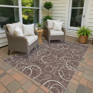 HomeRoots 9' Geometric Brown and Beige Washable Area Rug - Durable Indoor Outdoor Design for Modern Spaces 690775