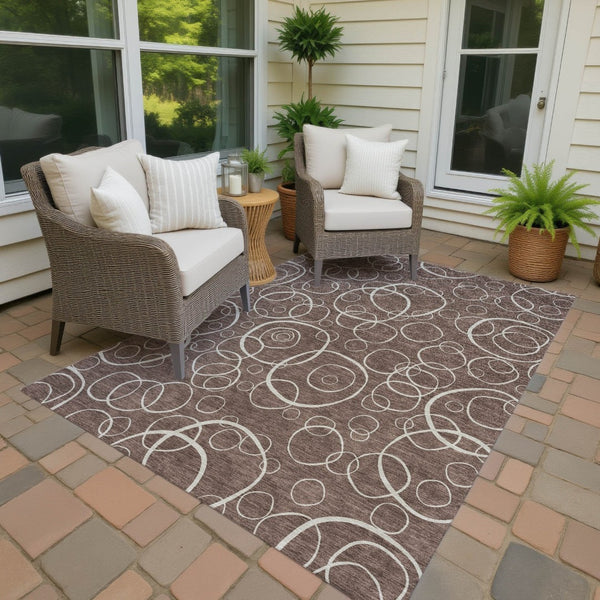 HomeRoots 9' Geometric Brown and Beige Washable Area Rug - Durable Indoor Outdoor Design for Modern Spaces 690775