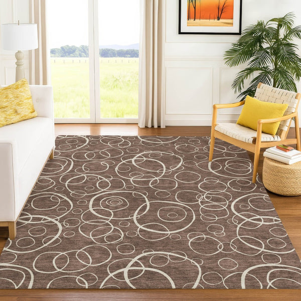 HomeRoots 9' Geometric Brown and Beige Washable Area Rug - Durable Indoor Outdoor Design for Modern Spaces 690775