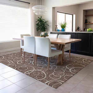 HomeRoots 9' Geometric Brown and Beige Washable Area Rug - Durable Indoor Outdoor Design for Modern Spaces 690775