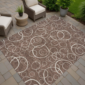 HomeRoots 9' Geometric Brown and Beige Washable Area Rug - Durable Indoor Outdoor Design for Modern Spaces 690775