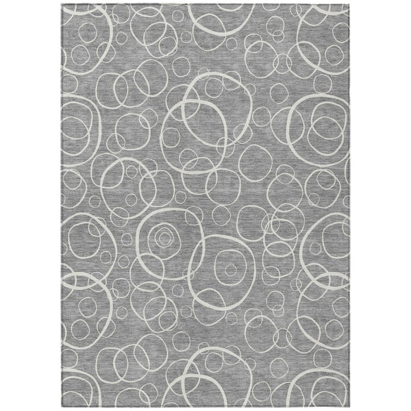 HomeRoots 5' Stylish Gray and Ivory Geometric Area Rug – Durable, Washable, Perfect for Indoor/Outdoor Spaces 690778
