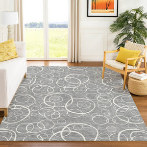 HomeRoots 5' Stylish Gray and Ivory Geometric Area Rug – Durable, Washable, Perfect for Indoor/Outdoor Spaces 690778