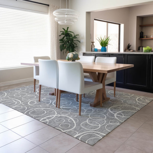 HomeRoots 5' Stylish Gray and Ivory Geometric Area Rug – Durable, Washable, Perfect for Indoor/Outdoor Spaces 690778